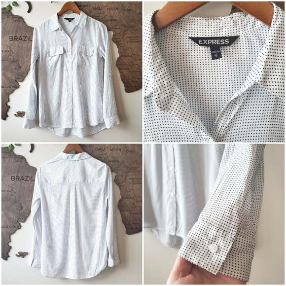EXPRESS Mini-Dot Portofino Button Down Top - Picture 9 of 9